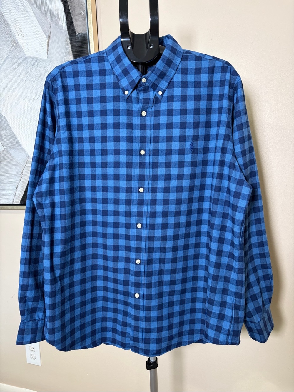 Polo Ralph Lauren Classic Fit Performance Flannel Button Down Blue Navy Plaid XL